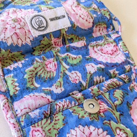 Blue Block-Printed Crossbody Mobile Phone Cell Phone Bag With Slim Pocket