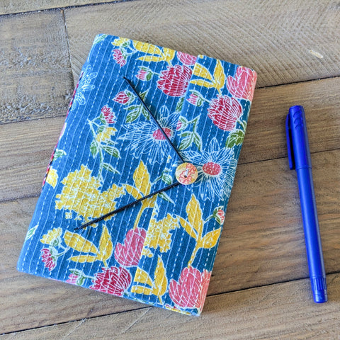 Eco Friendly Upcycled Fabric Journals with Elastic Flap Close, Fair Trade Stationery Ethically Handmade in India