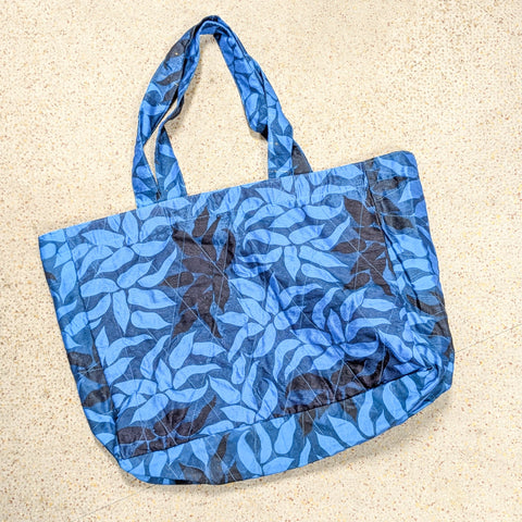 Large sari market tote bag, blue flowers