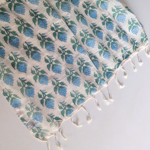 Khadi cotton block-printed scarves with floral prints