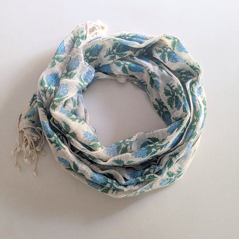 Khadi cotton block-printed scarves with floral prints