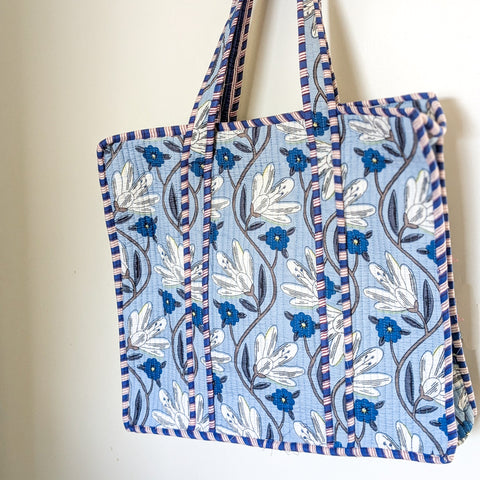 Quilted Market Tote Bags: Colourful Screen Printed Kantha Tote Bags, Ethically Handmade in India