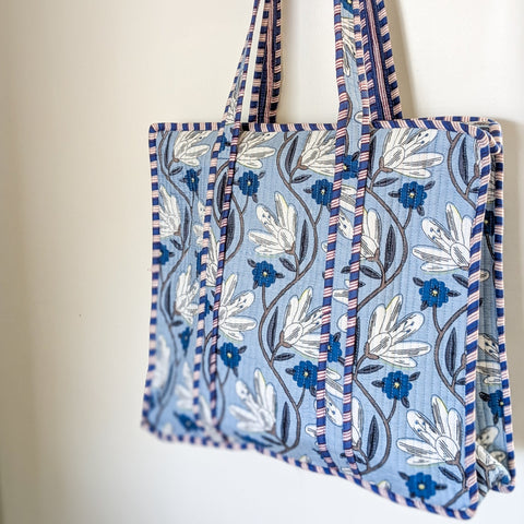 Quilted Market Tote Bags: Colourful Screen Printed Kantha Tote Bags, Ethically Handmade in India
