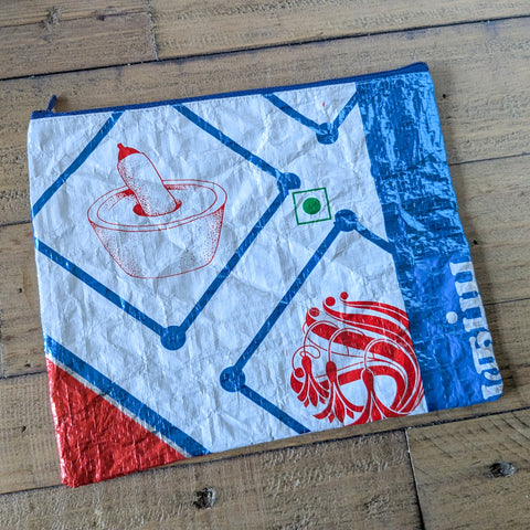 Recycled rice bag zipper pouches