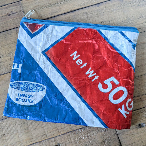 Recycled rice bag zipper pouches