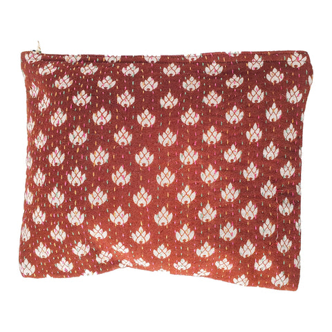 Upcycled sari clutch with kantha stitch