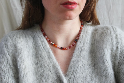 'Mabel' Edelsteen Ketting met Carneool en Roze Opaal