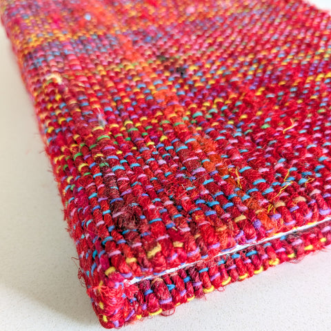 red woven fabric a5 notebook