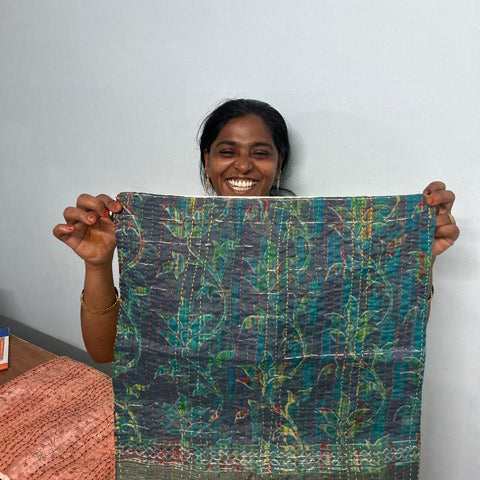 Cotton sari cushion cover with kantha stitching - Shakti.ism | शक्तिवाद