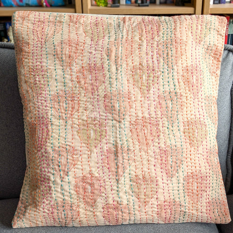 Cotton sari cushion cover with kantha stitching - Shakti.ism | शक्तिवाद