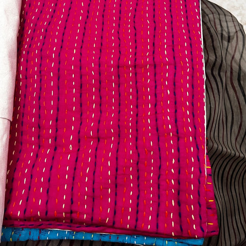 Cotton sari cushion cover with kantha stitching - Shakti.ism | शक्तिवाद