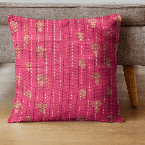 Cotton sari cushion cover with kantha stitching - Shakti.ism | शक्तिवाद