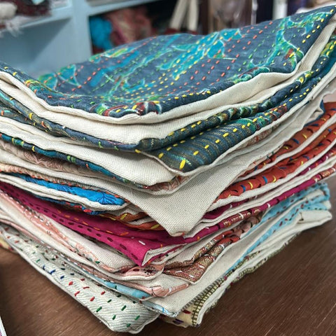 Cotton sari cushion cover with kantha stitching - Shakti.ism | शक्तिवाद