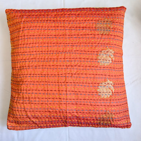 Cotton sari cushion cover with kantha stitching - Shakti.ism | शक्तिवाद