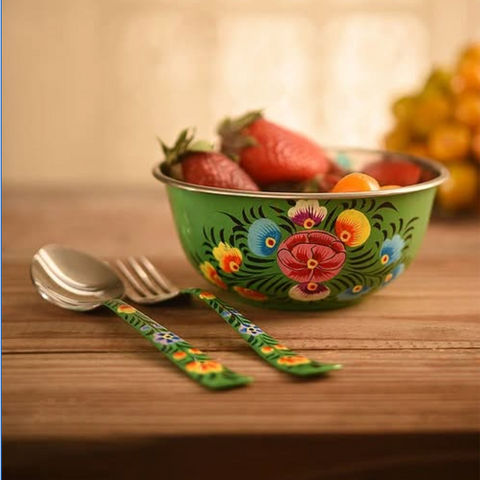 Hand-Painted Stainless Steel Tablespoons with Floral Patterns