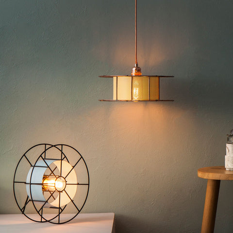 Duurzame upcycle Dutch stalen design SPOOL lamp gemaakt van gerecycle materialen - Tolhuijs