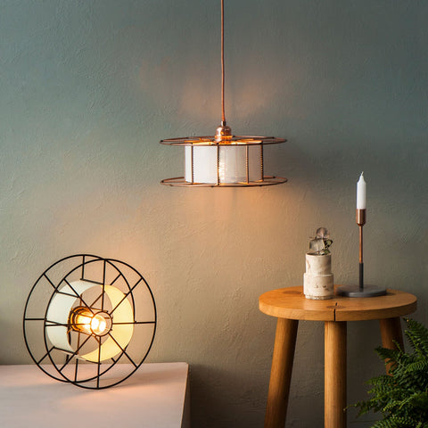 Duurzame upcycle Dutch stalen design SPOOL lamp gemaakt van gerecycle materialen - Tolhuijs