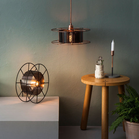 Duurzame upcycle Dutch stalen design SPOOL lamp gemaakt van gerecycle materialen - Tolhuijs