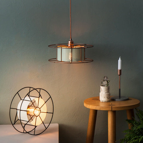 Duurzame upcycle Dutch stalen design SPOOL lamp gemaakt van gerecycle materialen - Tolhuijs