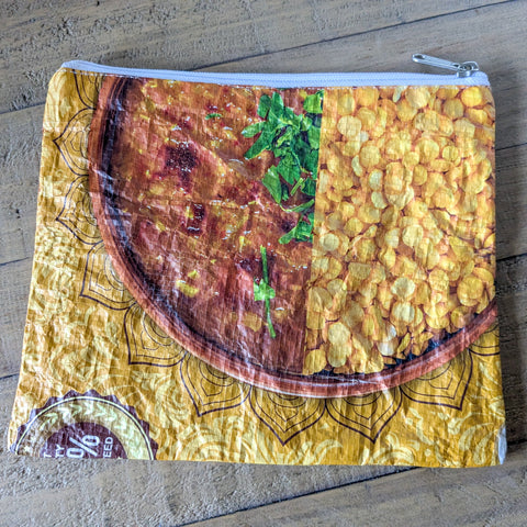 Recycled rice bag zipper pouches