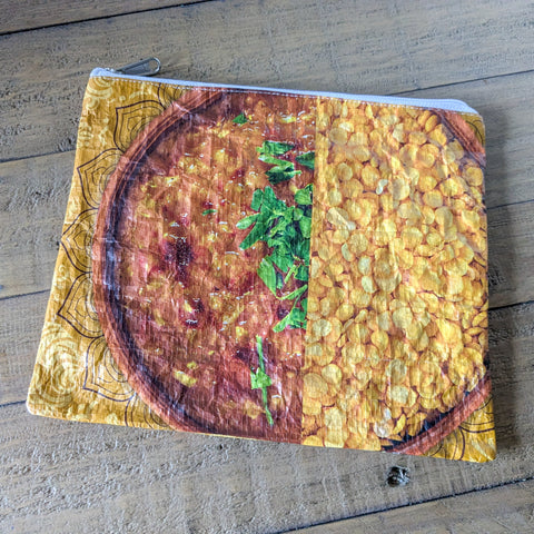 Recycled rice bag zipper pouches