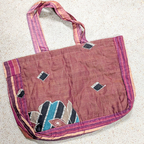 Large sari market tote bag, blue flowers