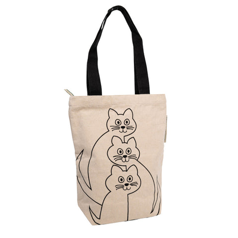 duurzame tote bag met rits cute cats vooraanzicht tas