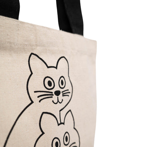 duurzame tote bag met rits cut cats detailfoto