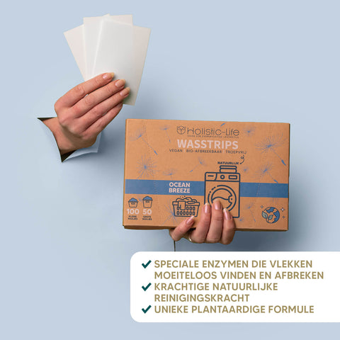 Eco-vriendelijk wasmiddel in de vorm van wasstrips en wasdoekjes.