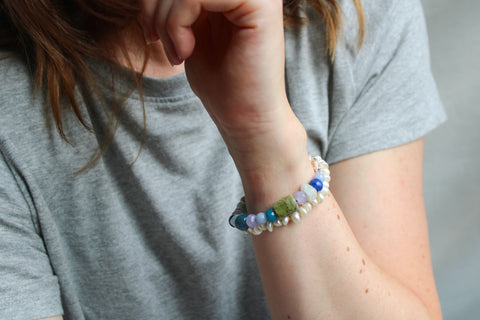 'Mare' Edelsteen Armband met Groene Granaat en Amethist