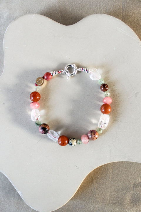 'Rosie' Edelsteen Armband met Kyaniet, Rhodocrosiet en Roze Opaal