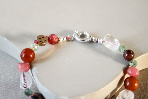 'Rosie' Edelsteen Armband met Kyaniet, Rhodocrosiet en Roze Opaal