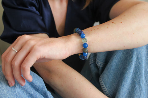 'Julie' Edelsteen Armband met Blauwe Agaat en Labradoriet