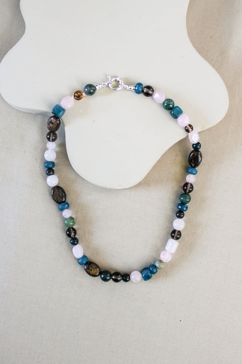 'Charlie' Gemstone Necklace with Rose Quartz and Smoky Quartz