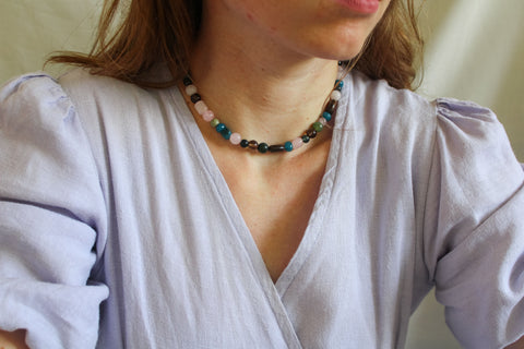 'Charlie' Edelsteen Ketting met Rozenkwarts en Rookkwarts