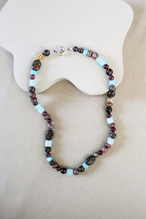 'Esme' Edelsteen Ketting met Amazoniet en Rookkwarts