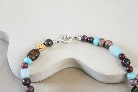 'Esme' Gemstone Necklace with Amazonite and Smoky Quartz