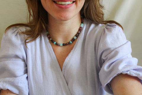 'Esme' Edelsteen Ketting met Amazoniet en Rookkwarts