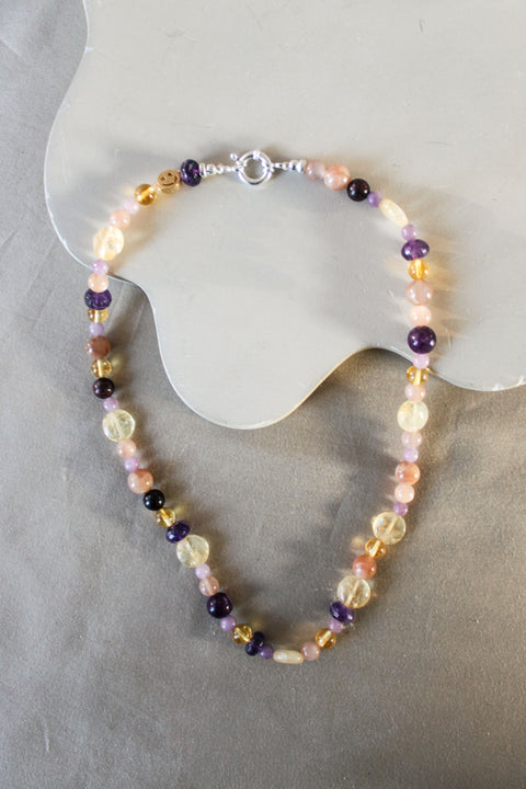 'Livia' Edelsteen Ketting met Citrien, Amethist en Maansteen