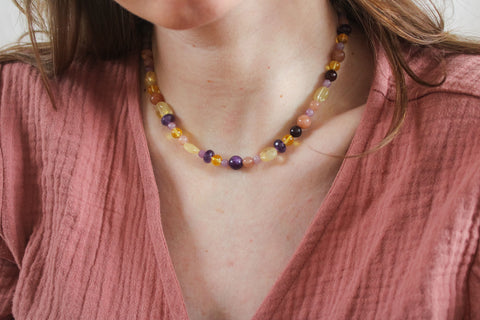 'Livia' Edelsteen Ketting met Citrien, Amethist en Maansteen