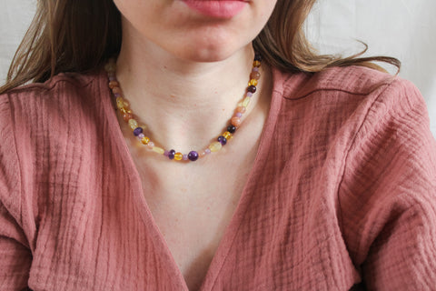 'Livia' Edelsteen Ketting met Citrien, Amethist en Maansteen