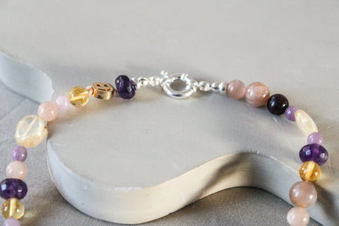'Livia' Edelsteen Ketting met Citrien, Amethist en Maansteen