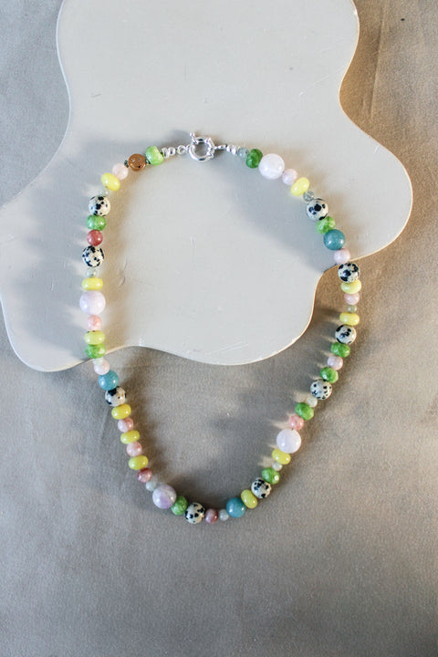 'Mae' Edelsteen Ketting met Jade, Labradoriet en Aquamarijn