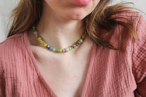 'Mae' Edelsteen Ketting met Jade, Labradoriet en Aquamarijn