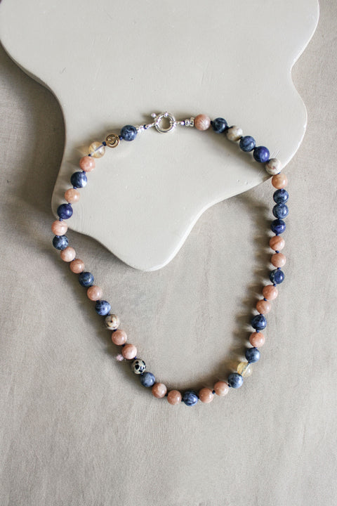 'Ella' Edelsteen Ketting met Sodaliet en Maansteen