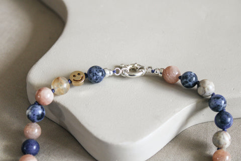 'Ella' Edelsteen Ketting met Sodaliet en Maansteen