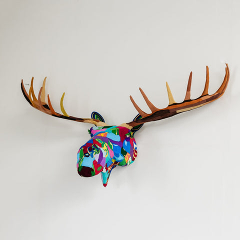 Beeld Wall Art Moose XL - Recycle Kunst - Ocean Sole - Nic&Mic