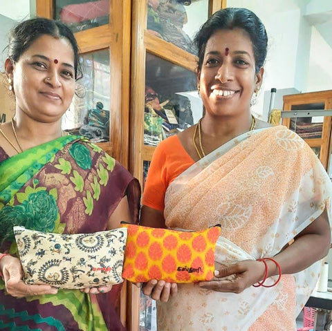 Flat bottom upcycled sari pouch - Shakti.ism | शक्तिवाद