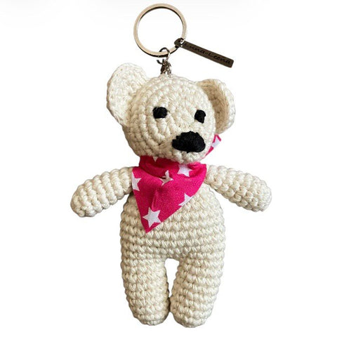 Luna-Leena beer sleutelhanger, tas hanger - gebroken wit - bio katoen - hand gehaakt in Nepal