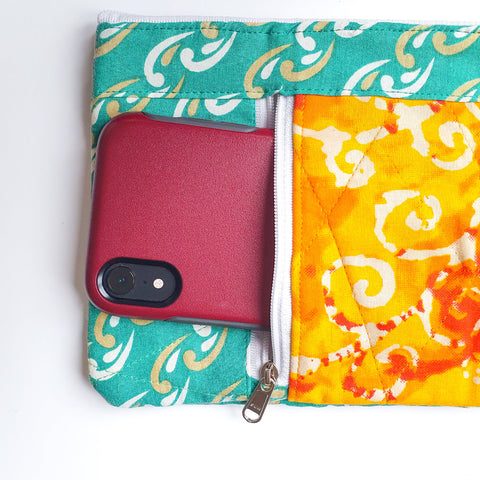 Sari wristlet clutch with mobile pocket